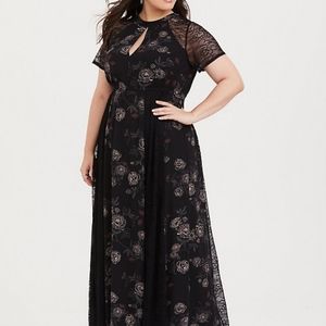 Black floral floor length dress